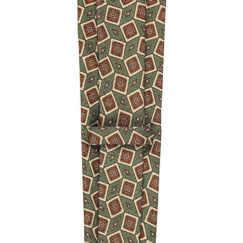 Rubinacci Cravatta in twill di seta verde con stampa geometrica Economico