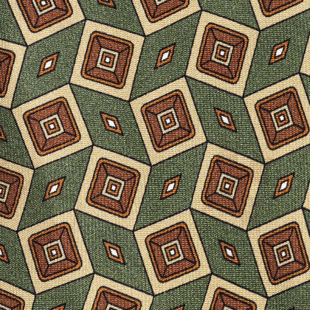 Rubinacci Cravatta in twill di seta verde con stampa geometrica Economico