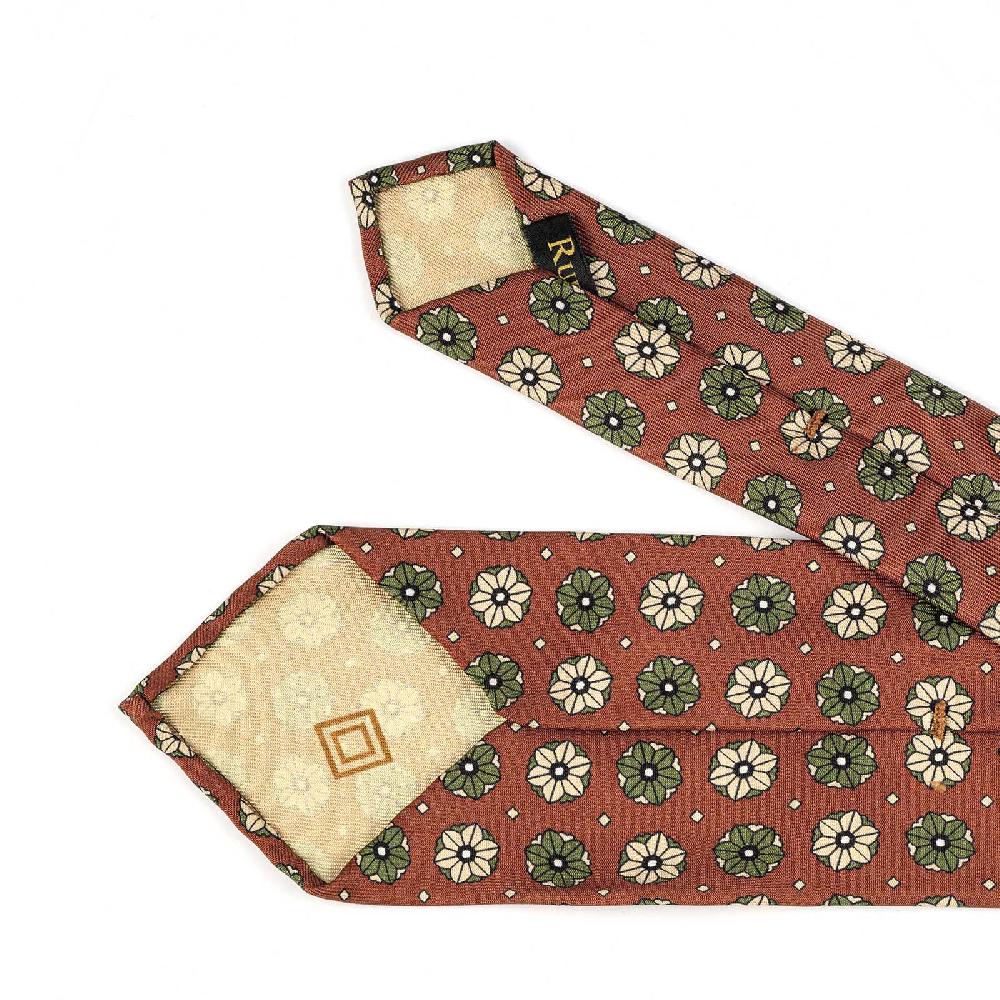 Rubinacci Cravatta in twill di seta mattone con stampa floreale Online