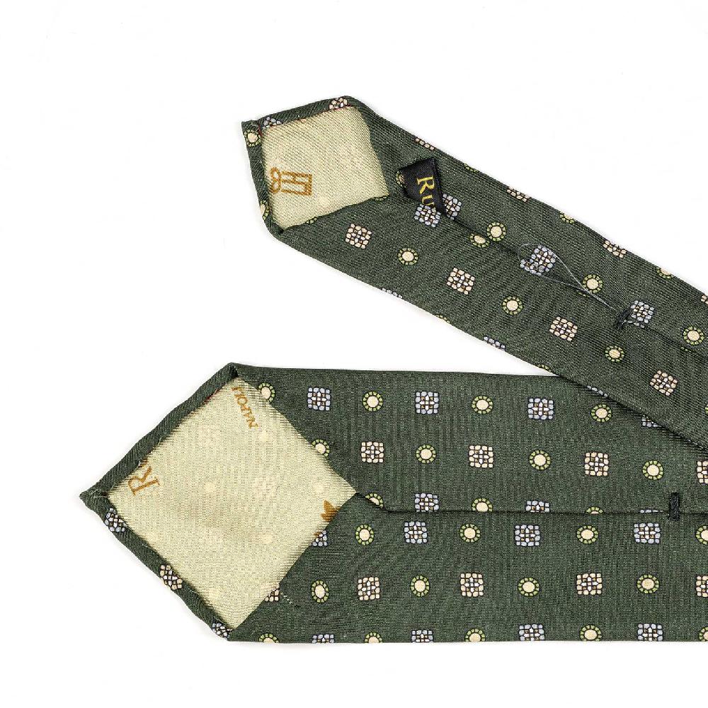 Rubinacci Cravatta in twill di seta verde con stampa geometrica Outlet