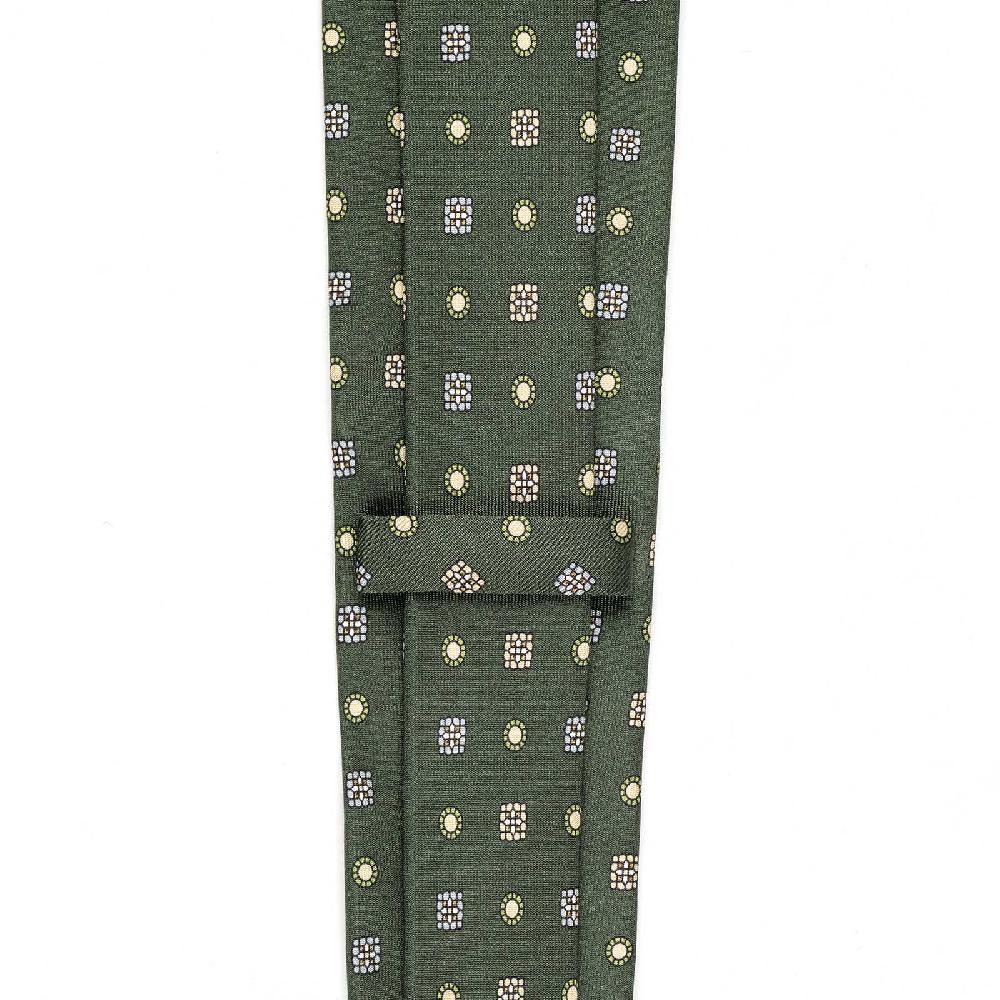 Rubinacci Cravatta in twill di seta verde con stampa geometrica Outlet