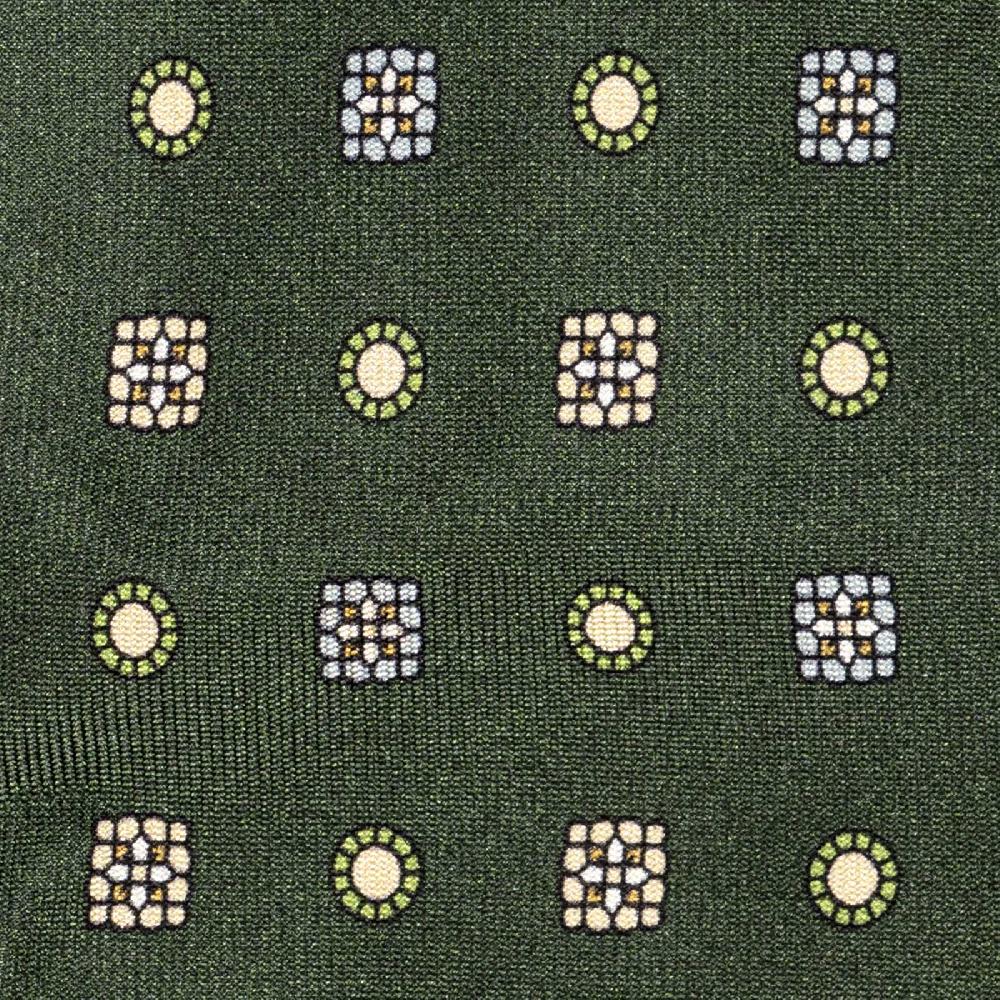 Rubinacci Cravatta in twill di seta verde con stampa geometrica Outlet