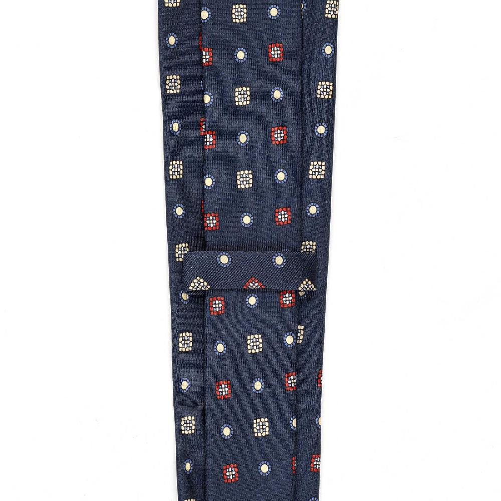 Rubinacci Cravatta in twill di seta navy blu con stampa geometrica In Vendita