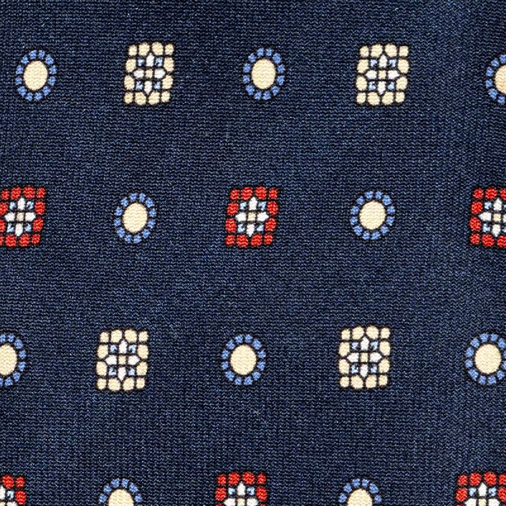 Rubinacci Cravatta in twill di seta navy blu con stampa geometrica In Vendita