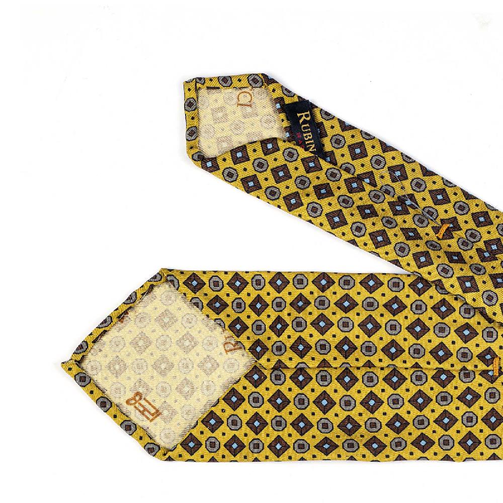 Rubinacci Cravatta in twill di seta gialla con stampa geometrica Saldi