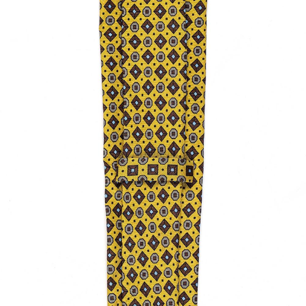 Rubinacci Cravatta in twill di seta gialla con stampa geometrica Saldi