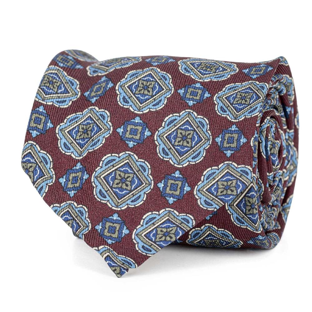 Rubinacci Cravatta in twill di seta con stampa geometrica bordeaux