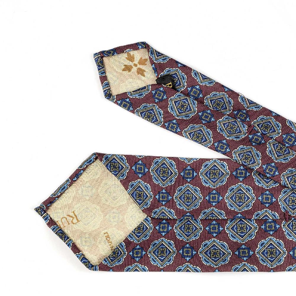 Rubinacci Cravatta in twill di seta con stampa geometrica bordeaux Offerte