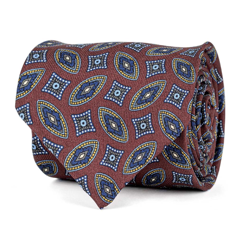Rubinacci Cravatta in twill di seta con stampa geometrica bordeaux Hotsell
