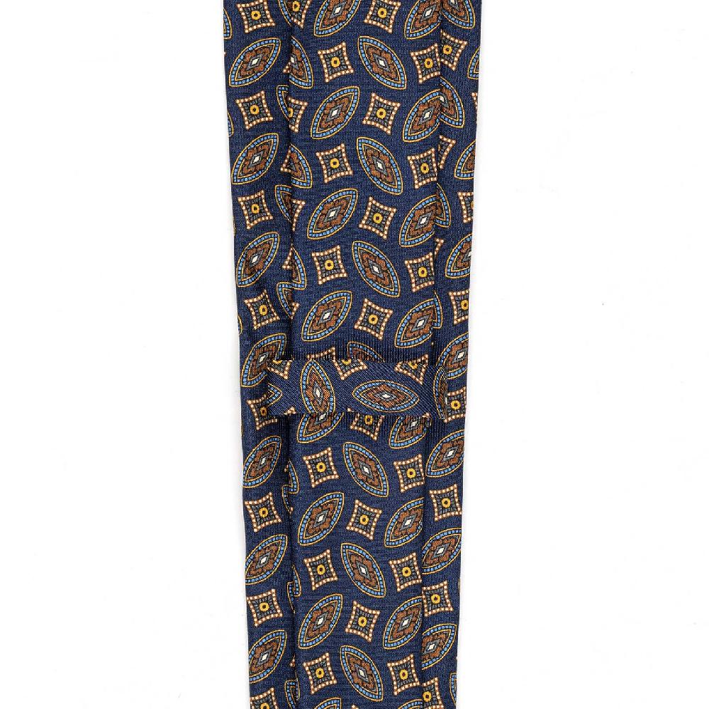 Rubinacci Cravatta in twill di seta con stampa geometrica blu Vendita Calda