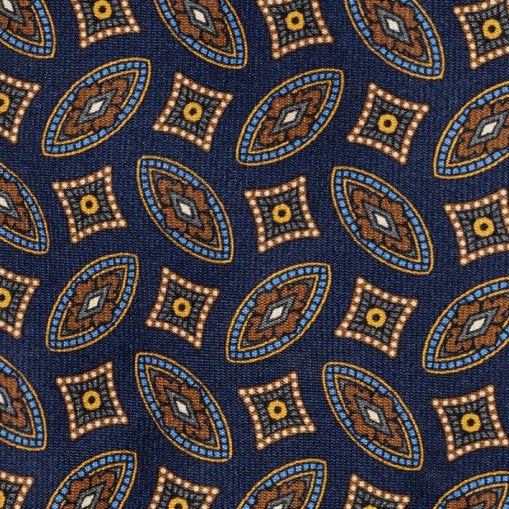 Rubinacci Cravatta in twill di seta con stampa geometrica blu Vendita Calda