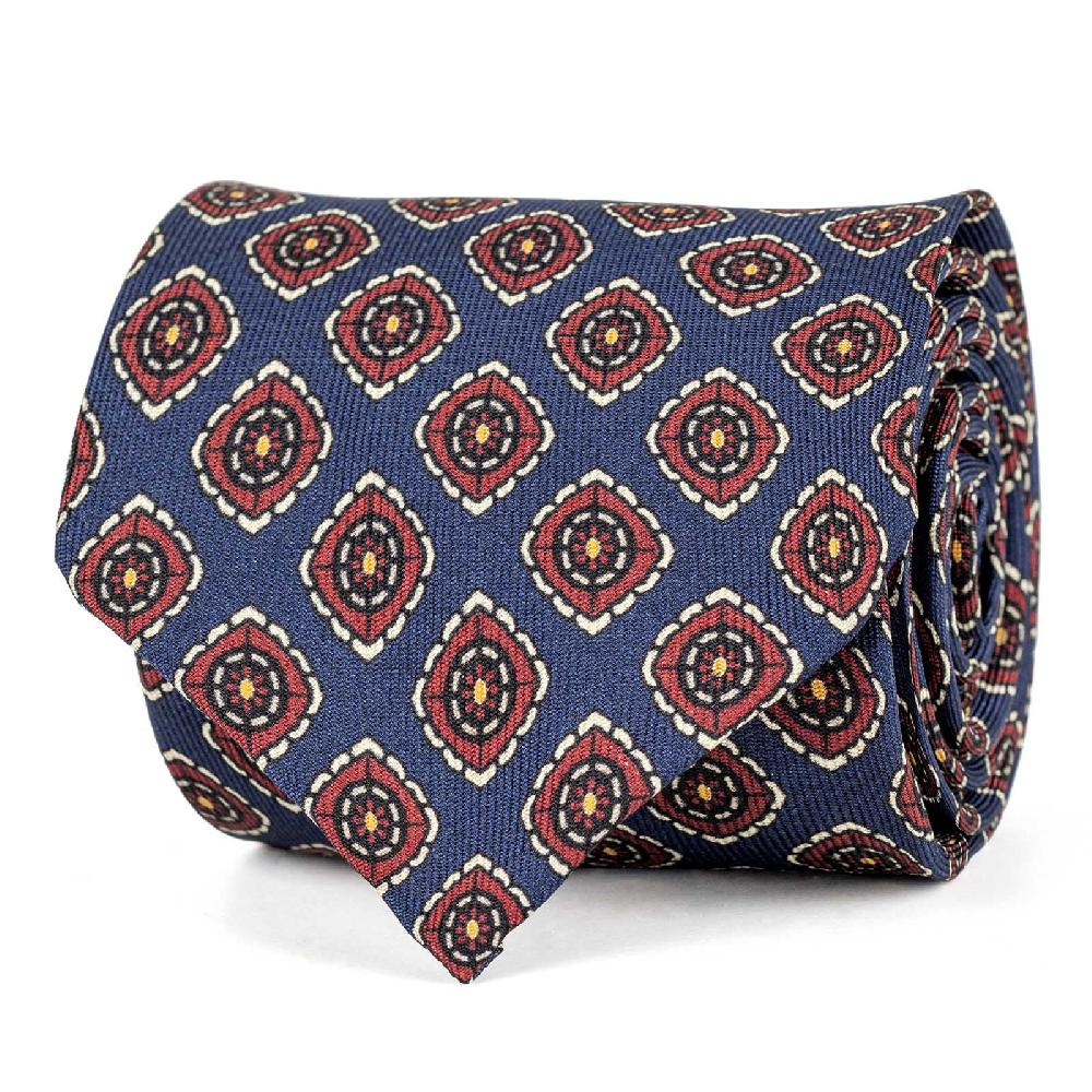 Rubinacci Cravatta in twill di seta navy blu con stampa geometrica