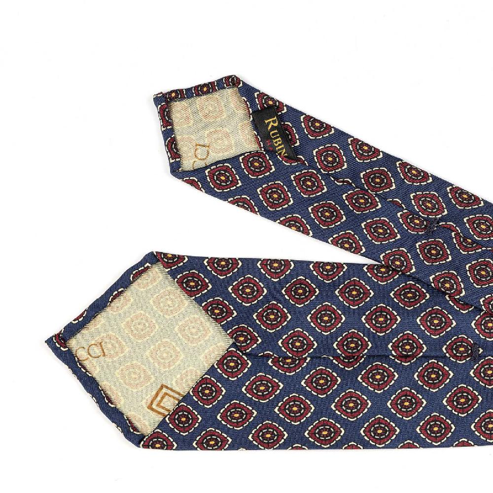 Rubinacci Cravatta in twill di seta navy blu con stampa geometrica Vendita Economica