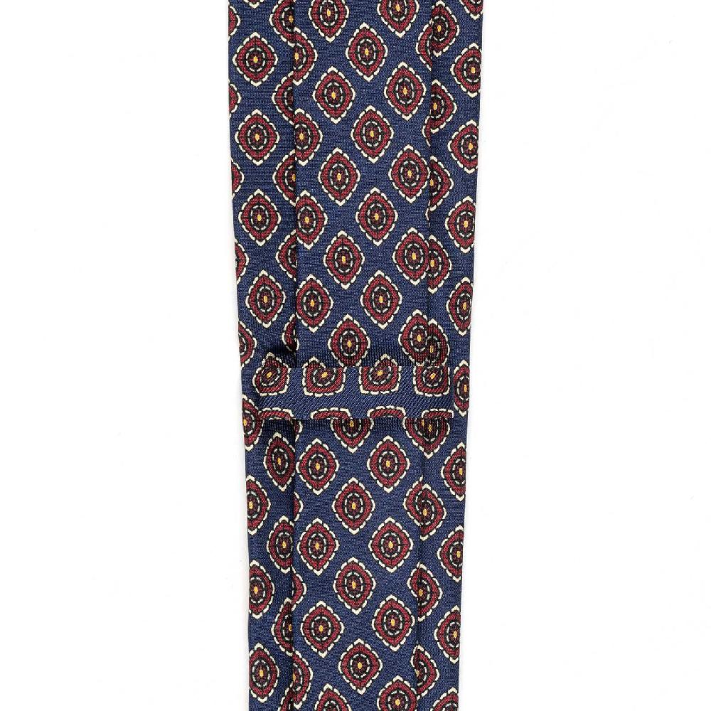 Rubinacci Cravatta in twill di seta navy blu con stampa geometrica Vendita Economica