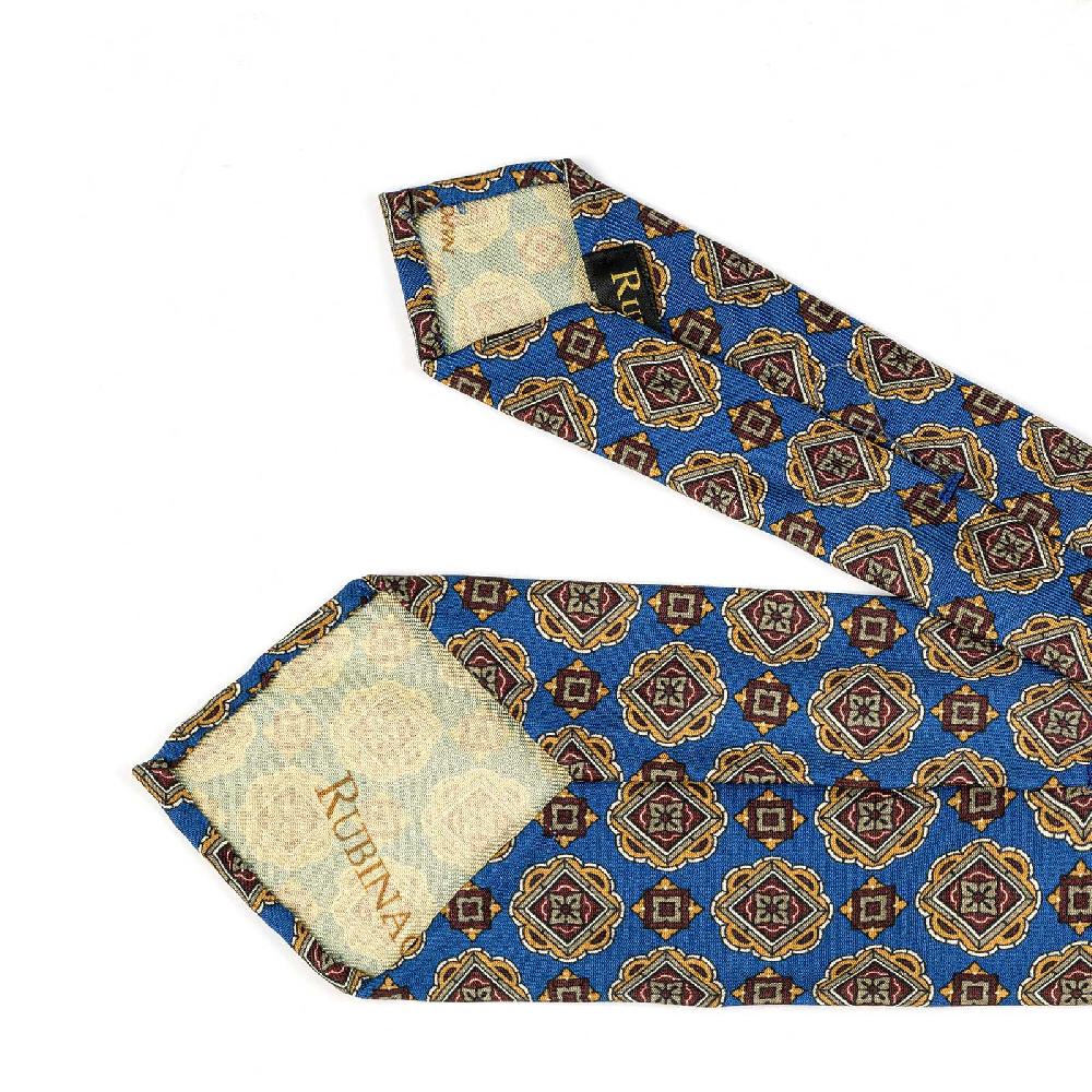 Rubinacci Cravatta in twill di seta con stampa geometrica blu Saldi Di Fabbrica