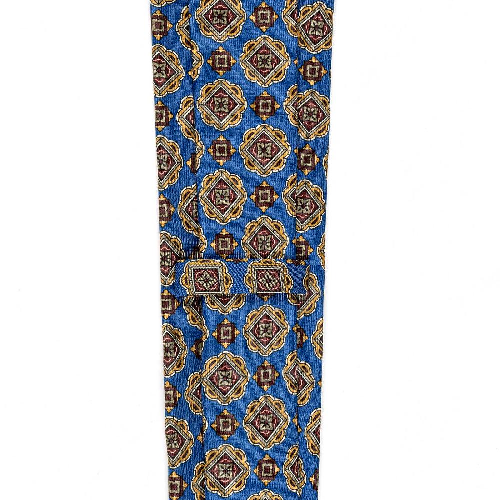 Rubinacci Cravatta in twill di seta con stampa geometrica blu Saldi Di Fabbrica