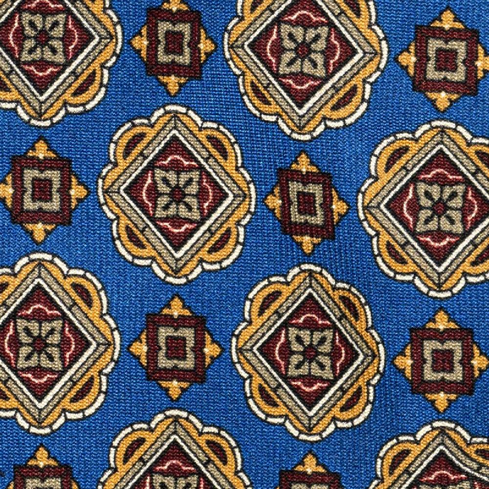 Rubinacci Cravatta in twill di seta con stampa geometrica blu Saldi Di Fabbrica