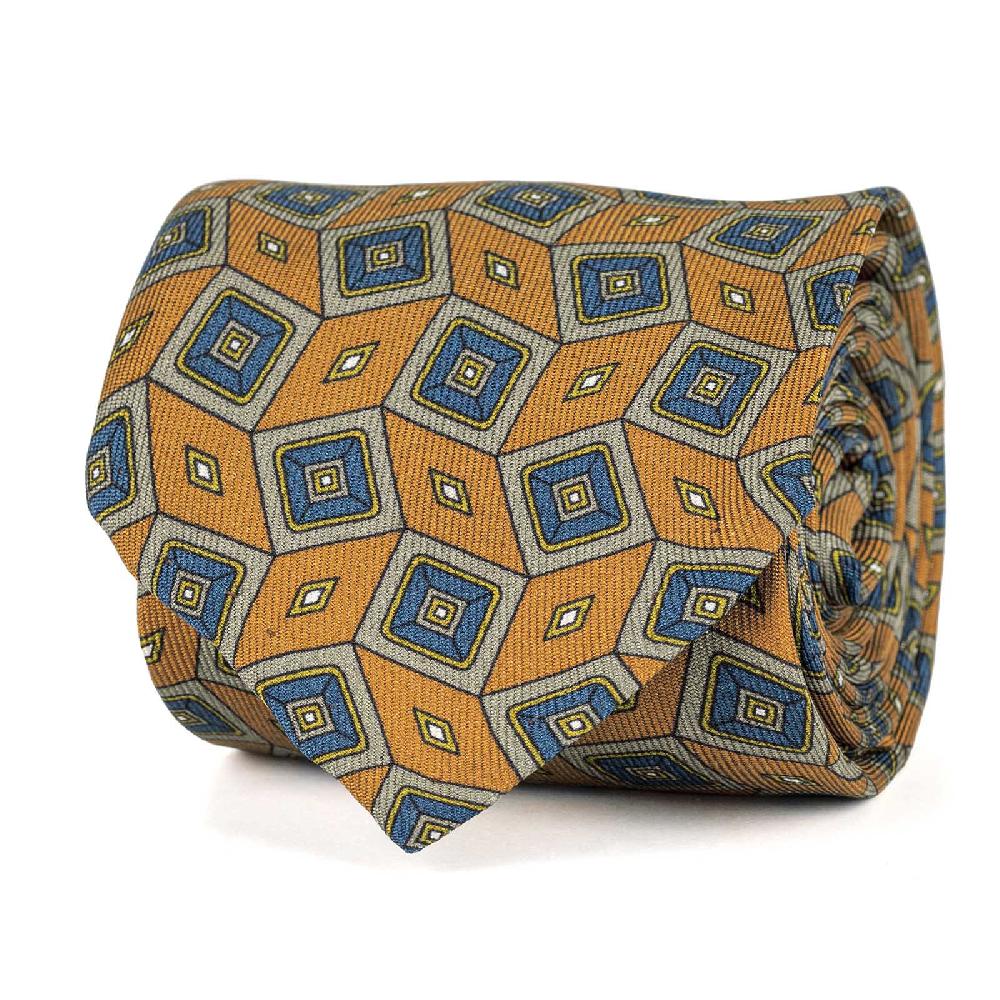 Rubinacci Cravatta in twill di seta arancio con stampa geometrica