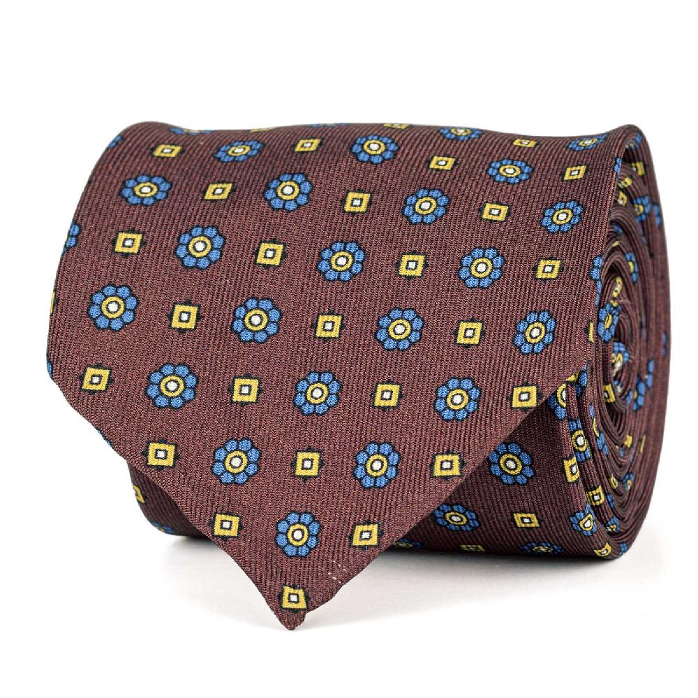 Rubinacci Cravatta in twill di seta con stampa floreale bordeaux