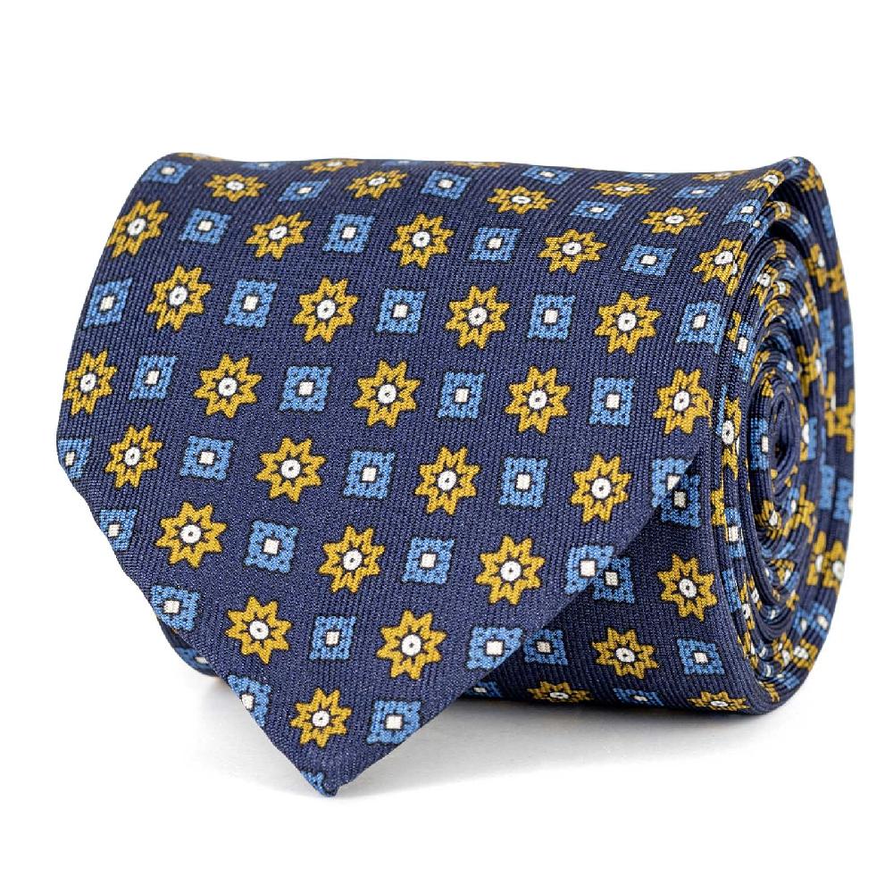 Rubinacci Cravatta in twill di seta con stampa floreale blu
