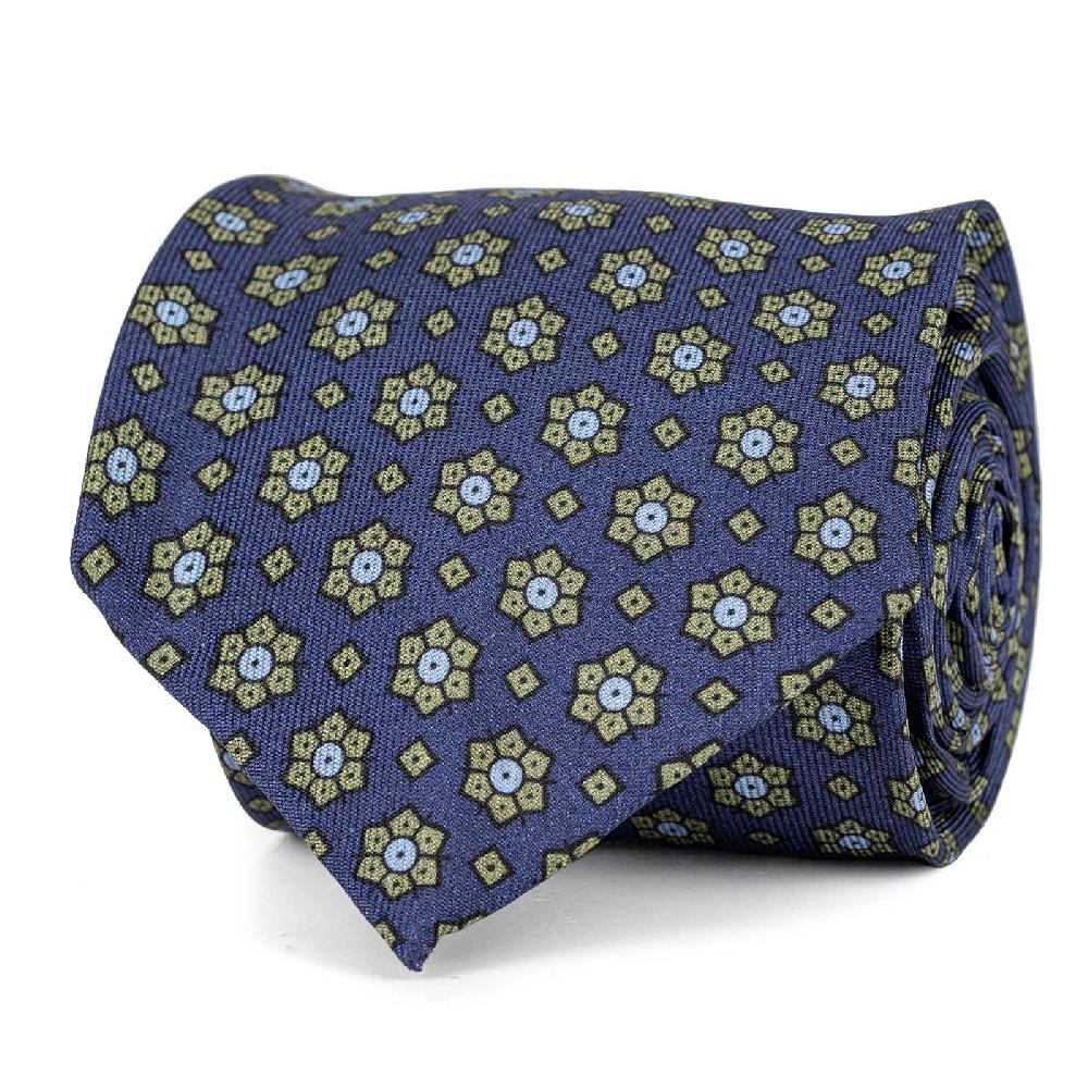 Rubinacci Cravatta in twill di seta con stampa floreale blu