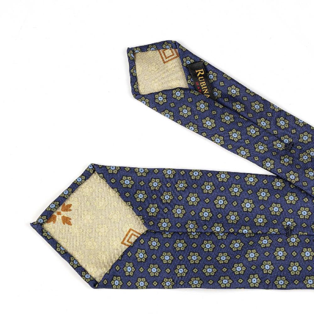 Rubinacci Cravatta in twill di seta con stampa floreale blu In Saldo