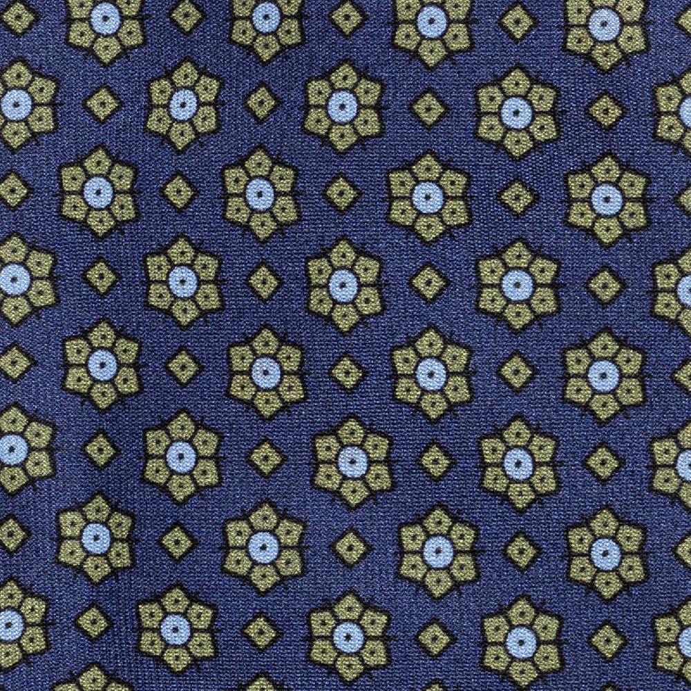 Rubinacci Cravatta in twill di seta con stampa floreale blu In Saldo