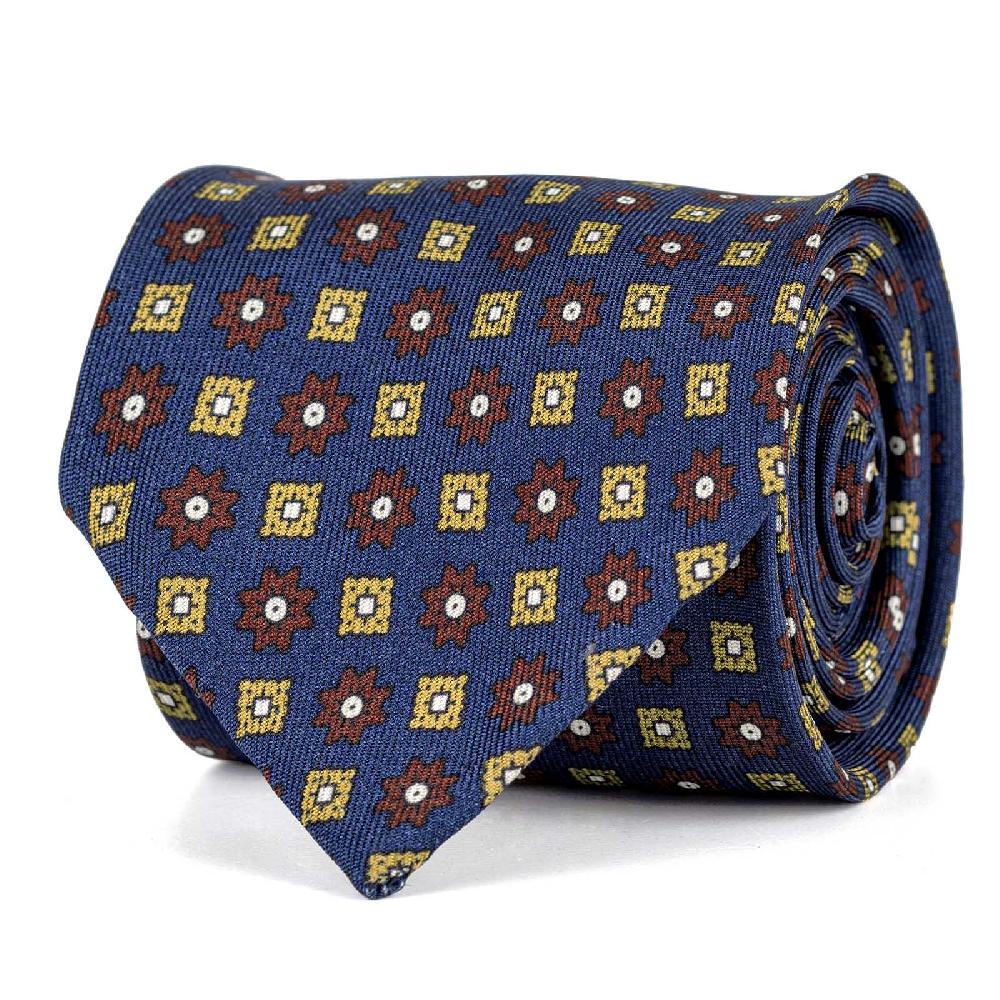 Rubinacci Cravatta in twill di seta con stampa floreale bluette Nuova