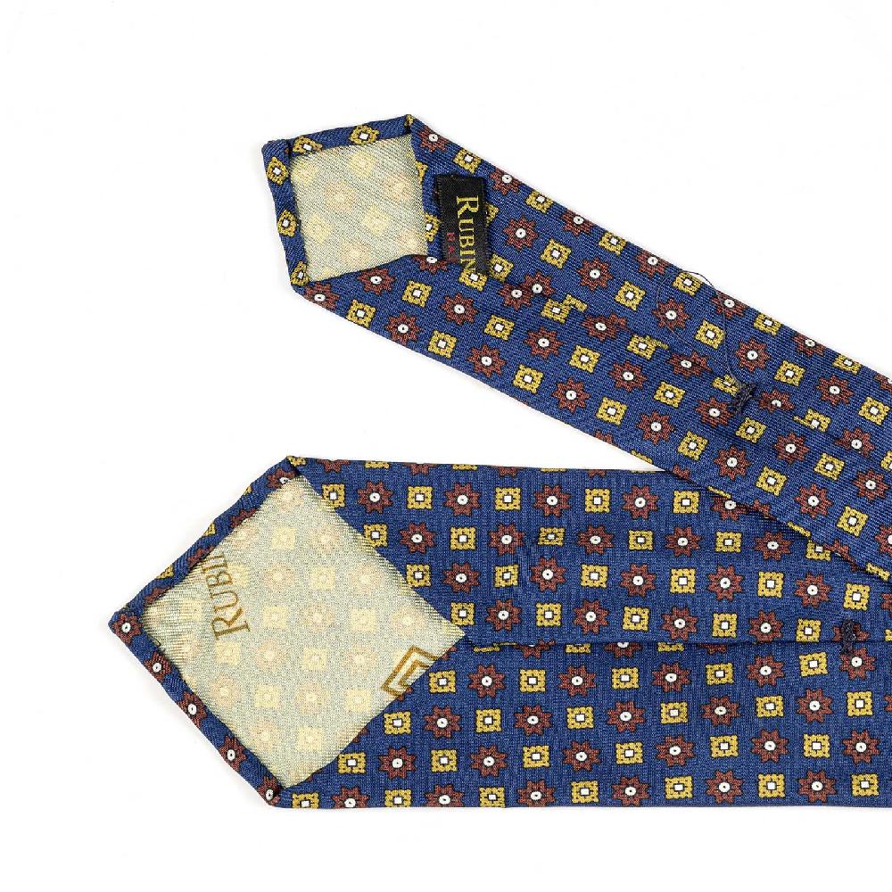 Rubinacci Cravatta in twill di seta con stampa floreale bluette Nuova