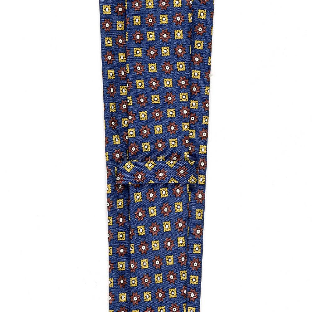 Rubinacci Cravatta in twill di seta con stampa floreale bluette Nuova