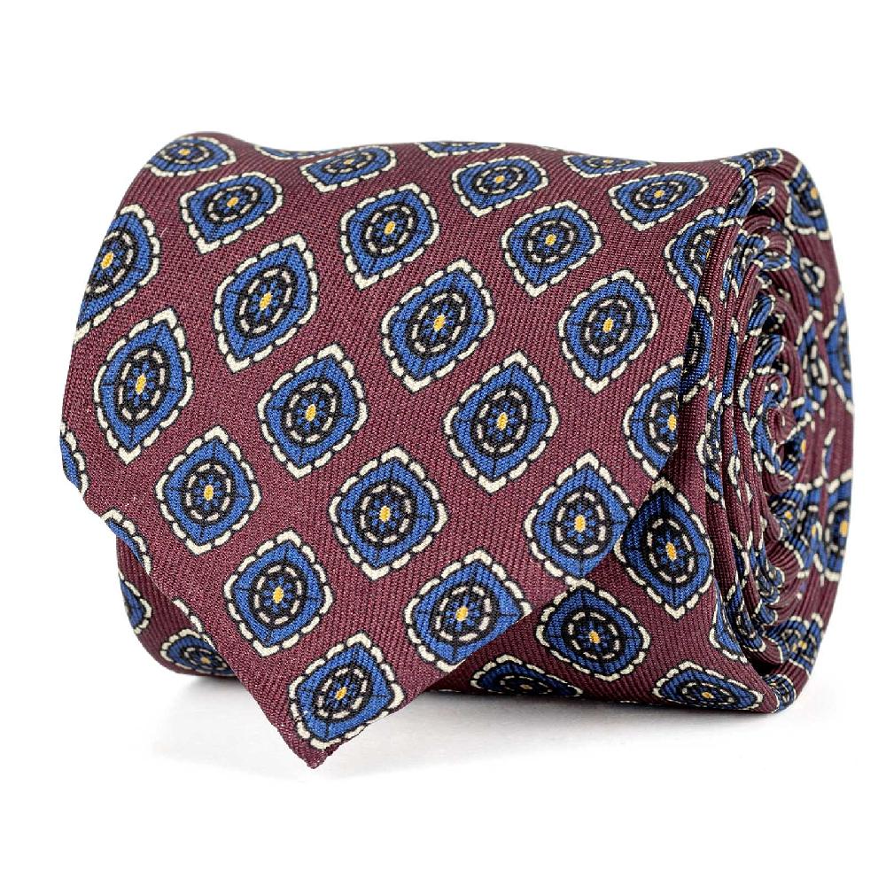 Rubinacci Cravatta in twill di seta con stampa floreale bordeaux