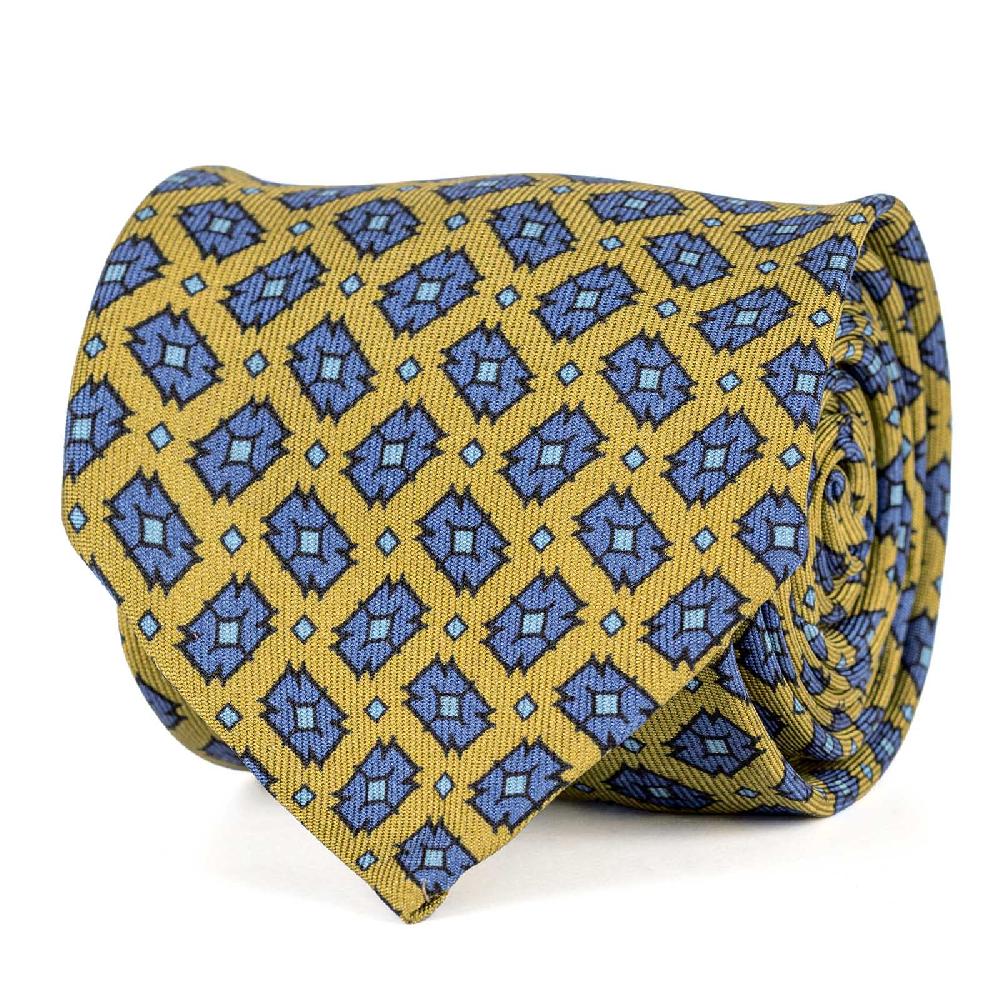 Rubinacci Cravatta in twill di seta gialla con stampa geometrica Offerta speciale