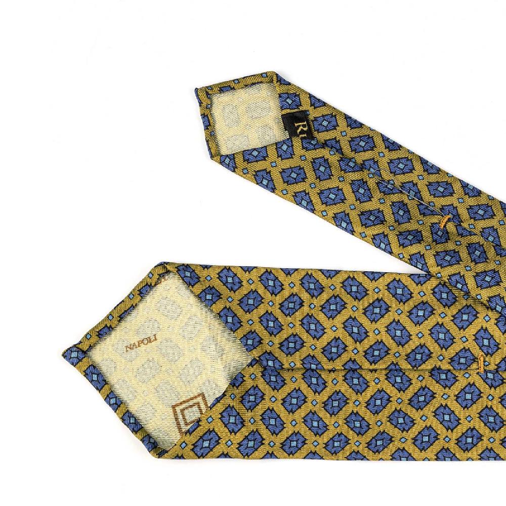 Rubinacci Cravatta in twill di seta gialla con stampa geometrica Offerta speciale