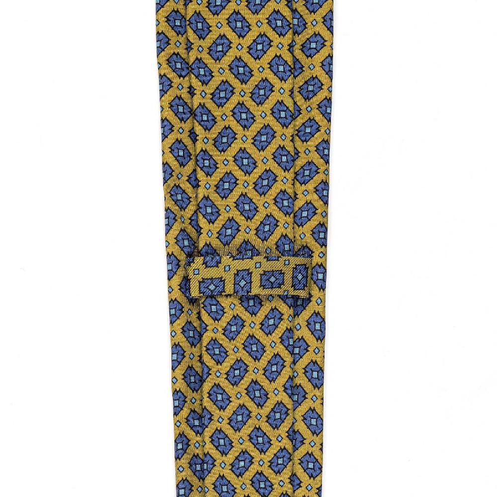 Rubinacci Cravatta in twill di seta gialla con stampa geometrica Offerta speciale