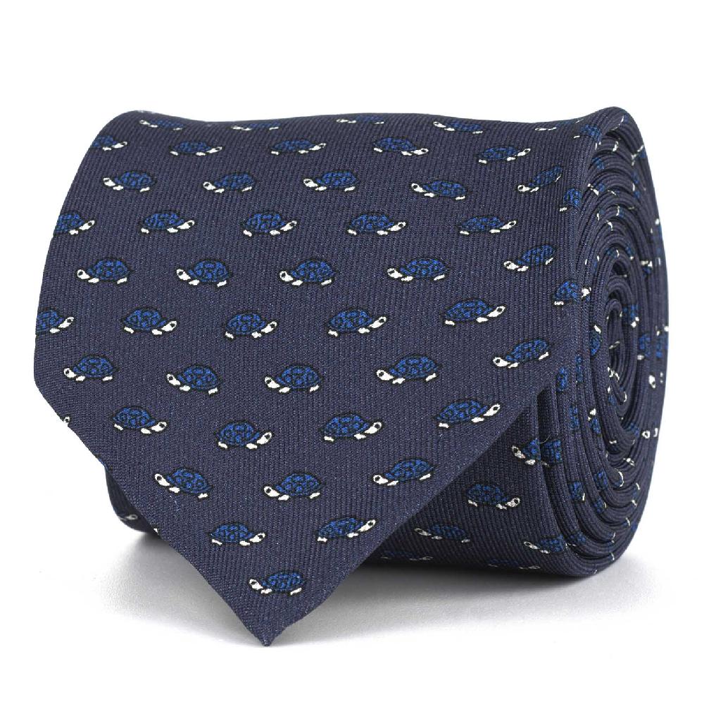 Rubinacci Cravatta in twill di seta con stampa tartaruga blu Grande vendita