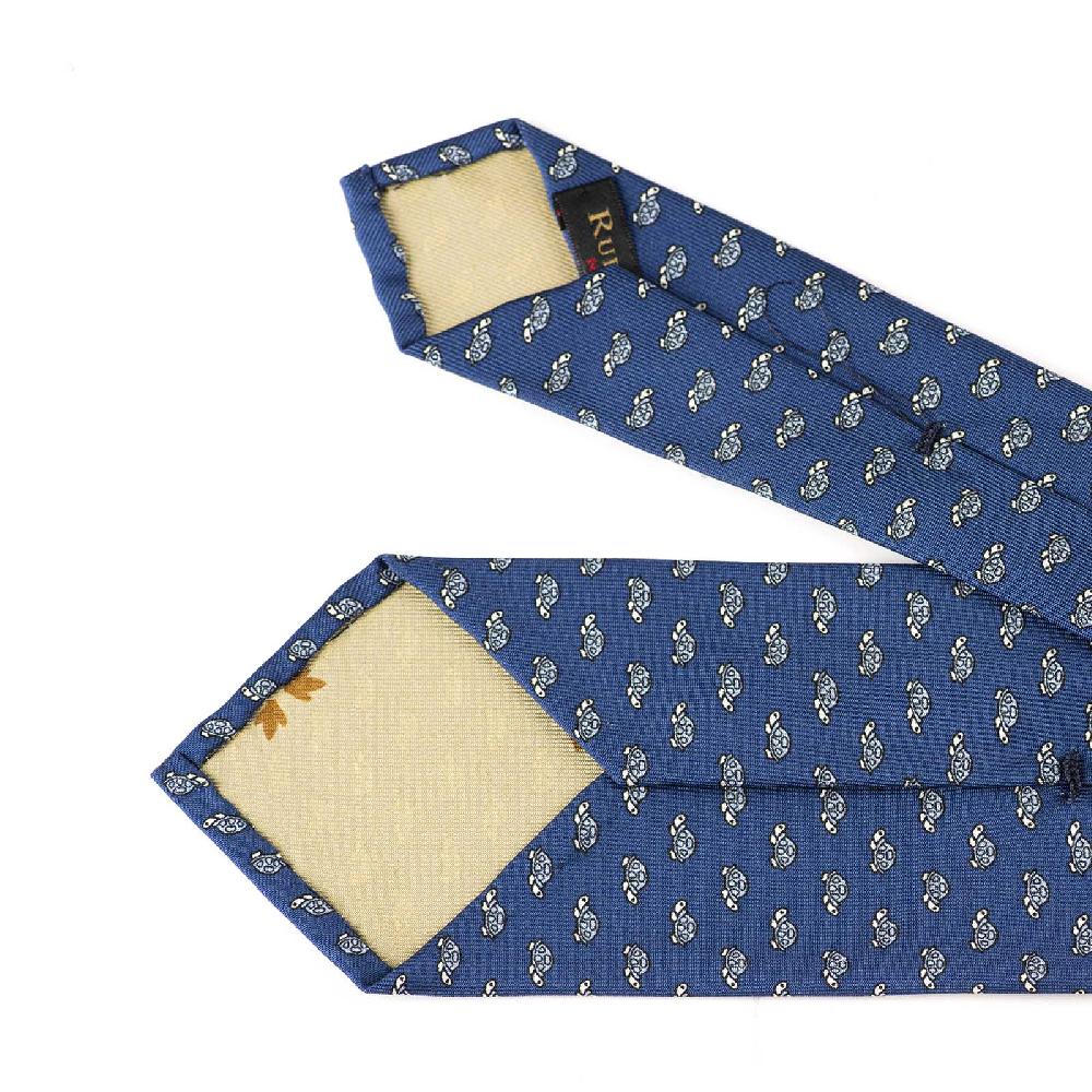 Rubinacci Cravatta in twill di seta con stampa tartaruga celeste Flash Sale