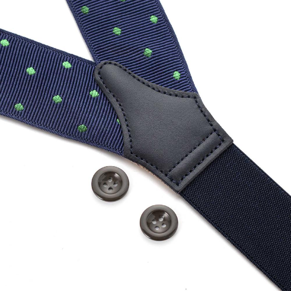 Rubinacci Bretelle blu a pois verde Fino al 60% di sconto