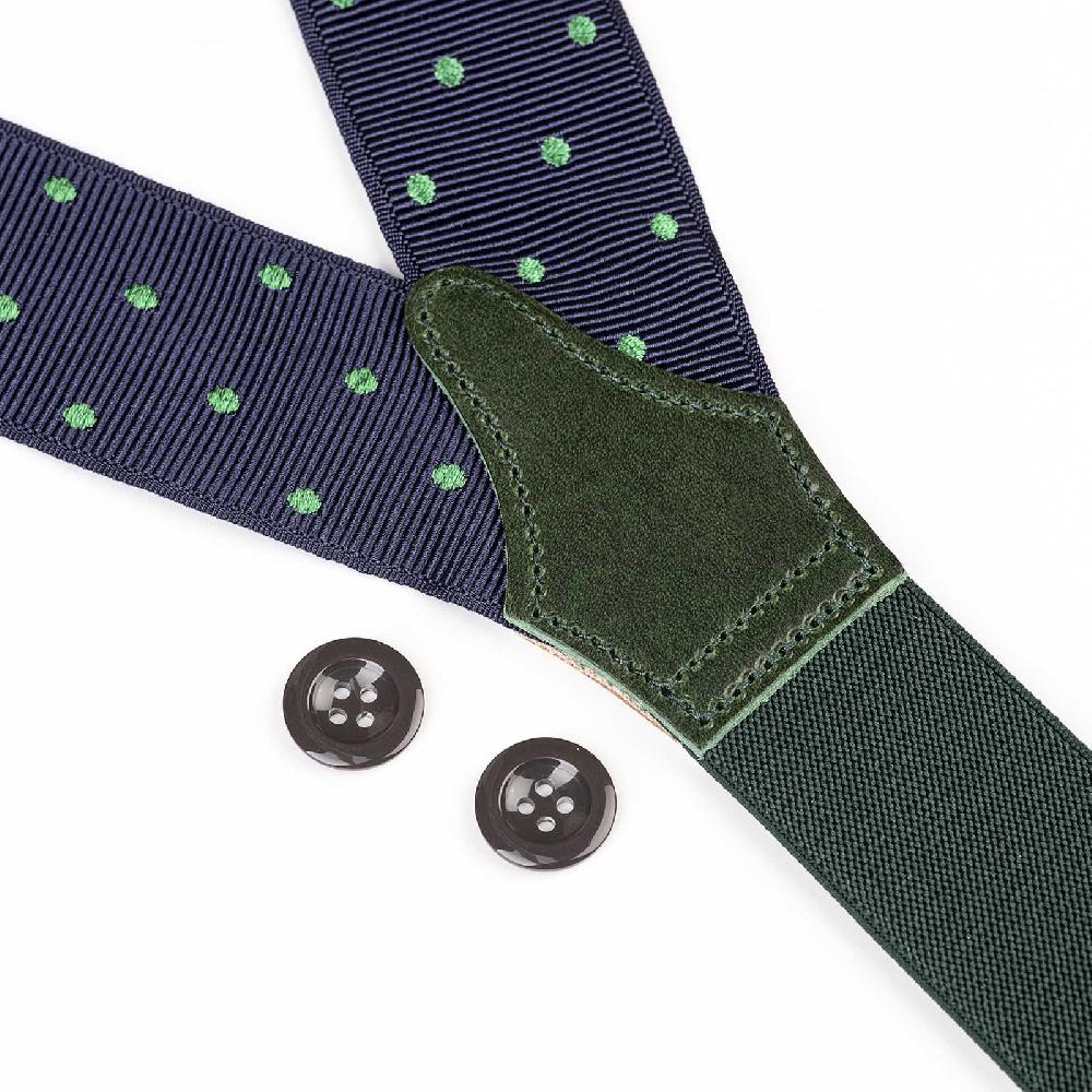 Rubinacci Bretelle blu a pois verde In Linea