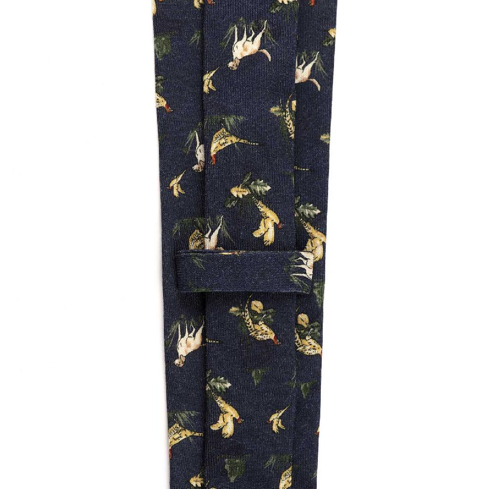 Rubinacci Cravatta in twill di lana blu con stampa cane Qualità