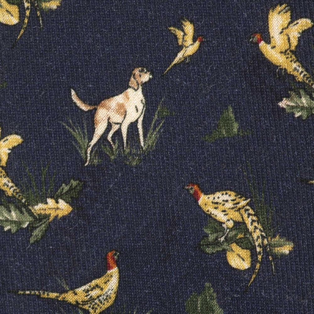 Rubinacci Cravatta in twill di lana blu con stampa cane Qualità