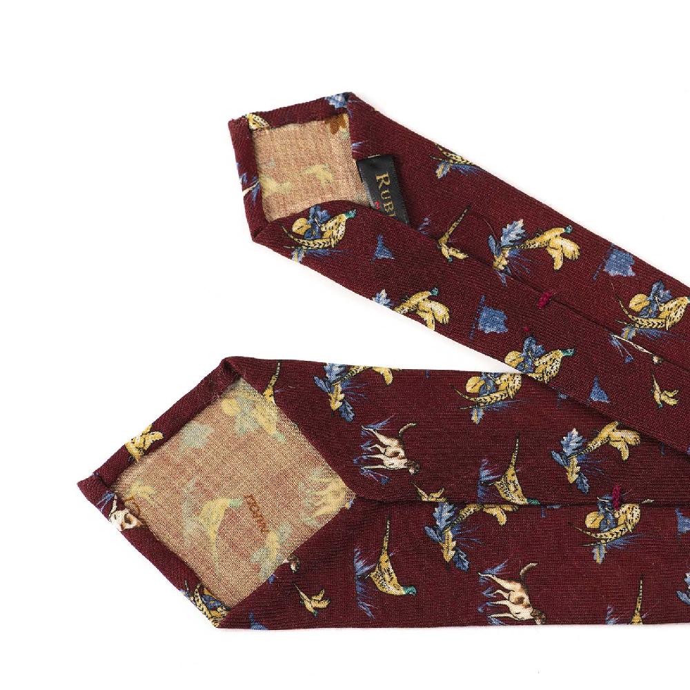 Rubinacci Cravatta in twill di lana bordeaux con stampa cane Vendita