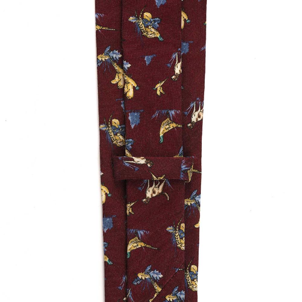 Rubinacci Cravatta in twill di lana bordeaux con stampa cane Vendita