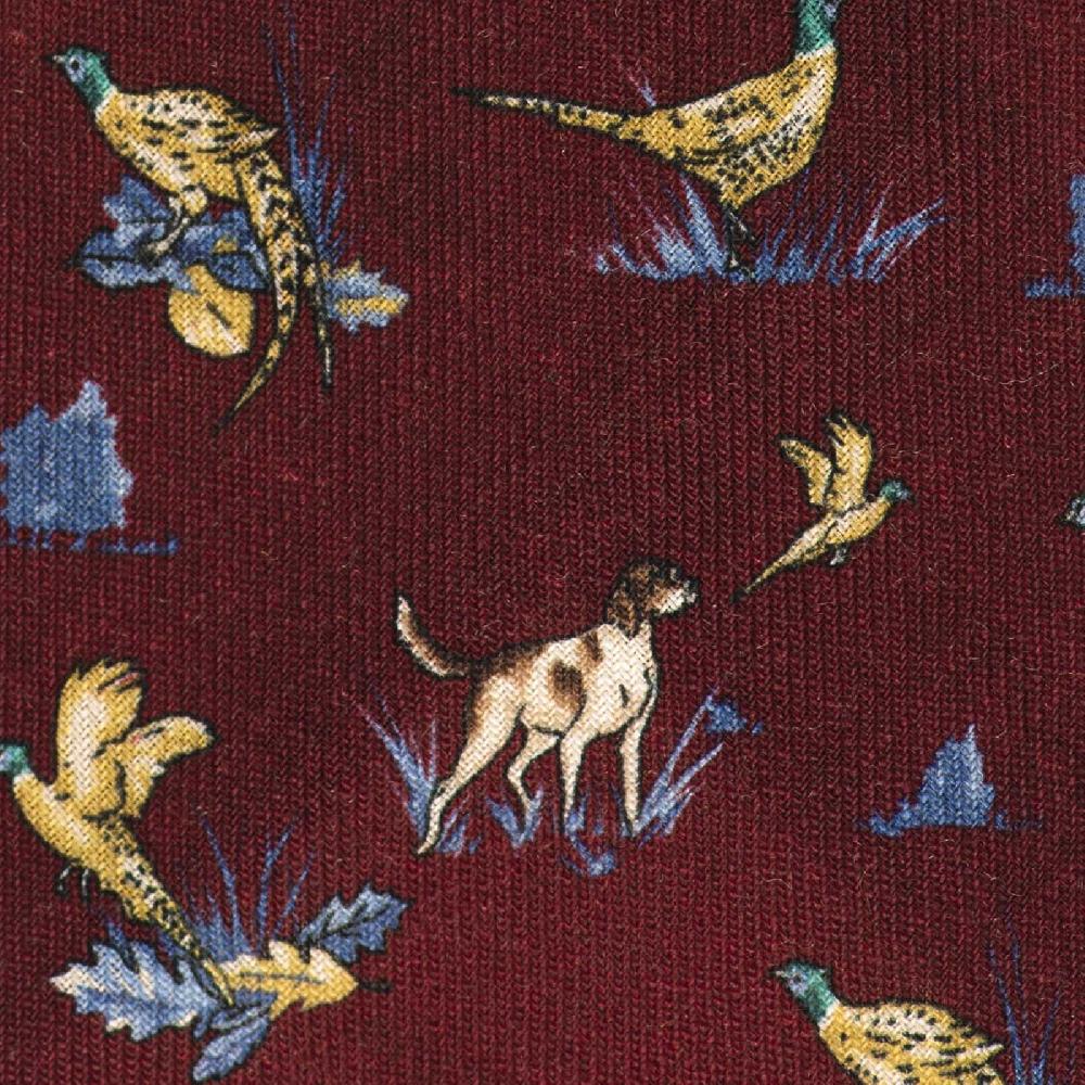 Rubinacci Cravatta in twill di lana bordeaux con stampa cane Vendita