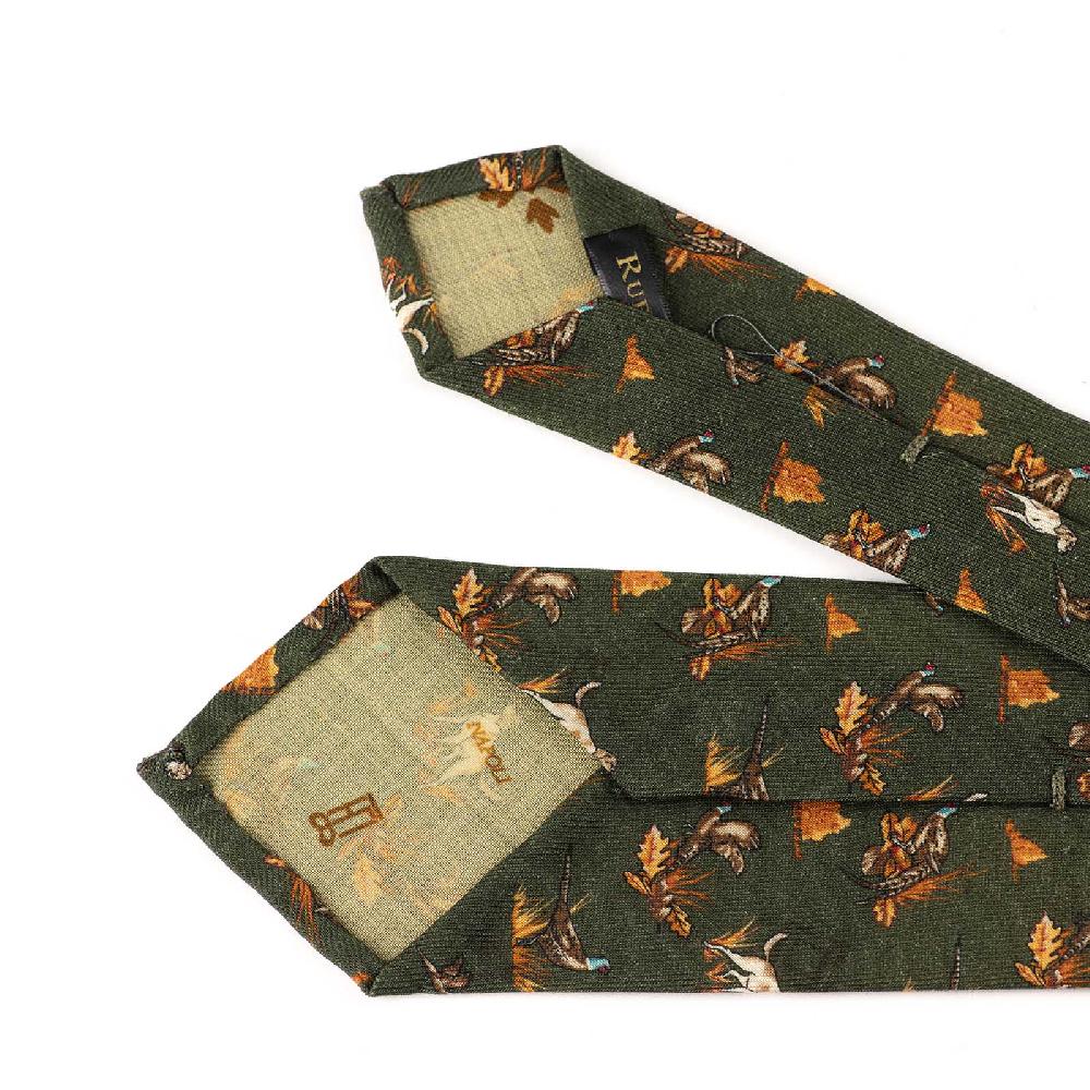 Rubinacci Cravatta in twill di lana verde con stampa cane Promozione