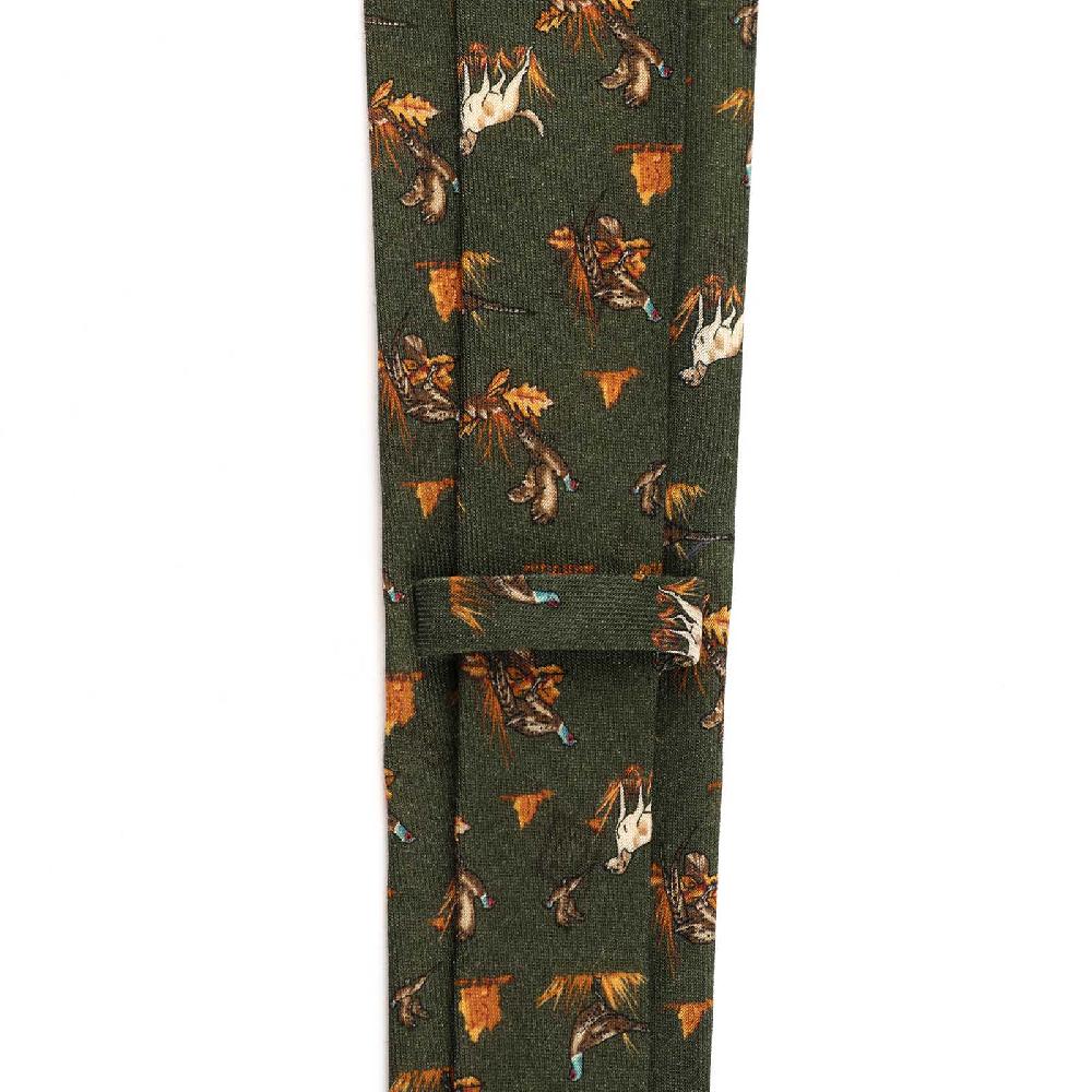 Rubinacci Cravatta in twill di lana verde con stampa cane Promozione