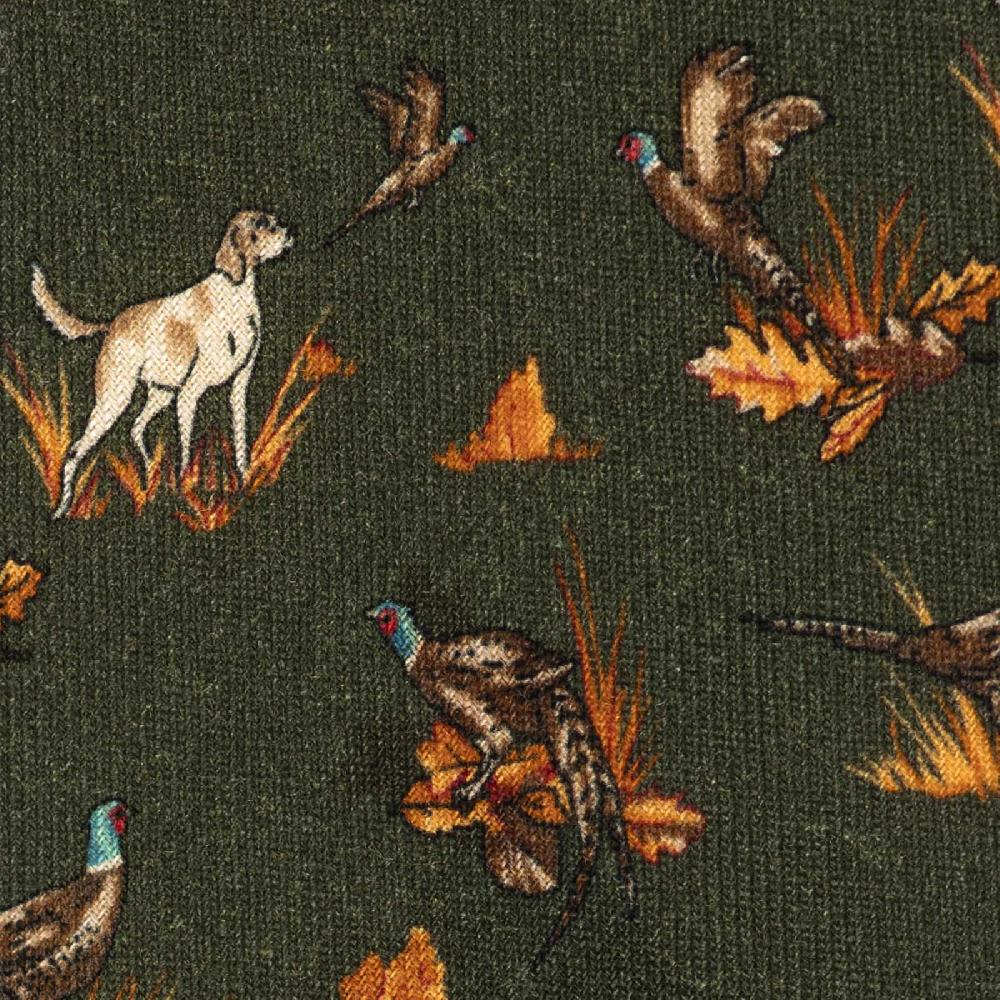 Rubinacci Cravatta in twill di lana verde con stampa cane Promozione