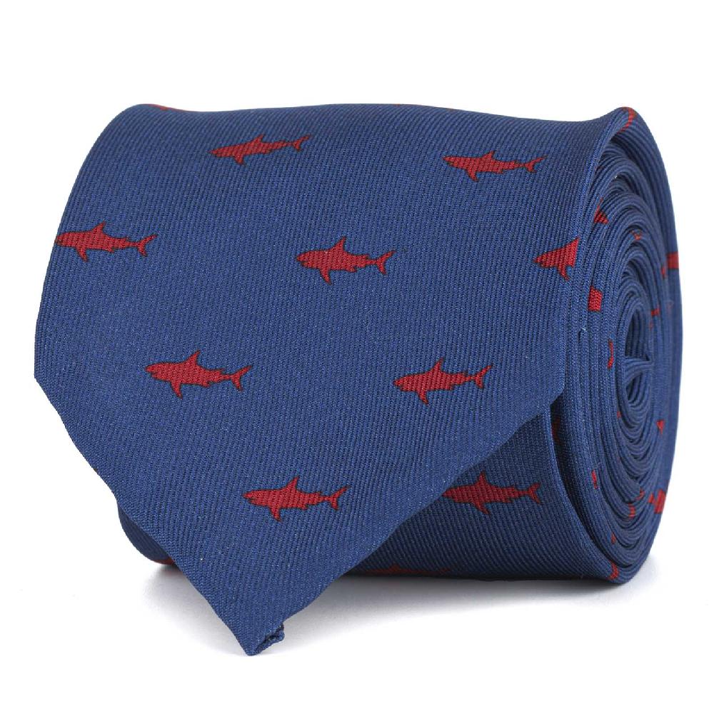 Rubinacci Cravatta in twill di seta con stampa squalo rosso Spedizione Gratuita