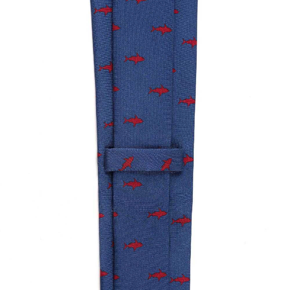 Rubinacci Cravatta in twill di seta con stampa squalo rosso Spedizione Gratuita
