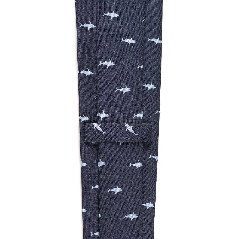 Rubinacci Cravatta in twill di seta con stampa squalo azzurro Pezzi Unici