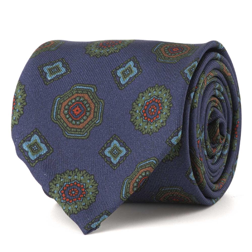 Rubinacci Cravatta in twill di seta blu con stampa geometrica Soddisfazione Garantita